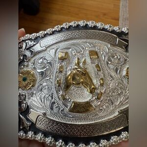 Silver and Gold Horse Belt Buckle